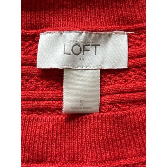 LOFT Sweater Womens Small Red Textured Knit Pullover Crewneck Lightweight Casual - Picture 3 of 6